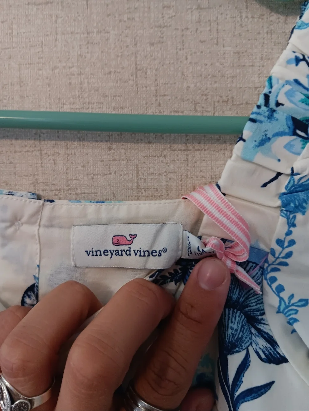 Vineyard Vines White Dress with Blue Floral Print Sz M 12-14 Girls